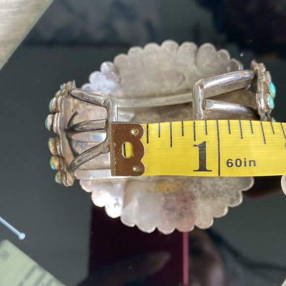 Giant 3 inches wide sterling turquoise Native American bangle. - Picture 10 of 12